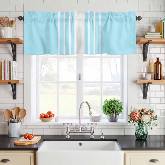 Curtain Valance for Windows Light Blue Stripe Short Rod Pocket Kitchen Valances Blackout Curtains Summer Ocean Style Window Treatment for Living Room Bathroom Bedroom,54"x18"