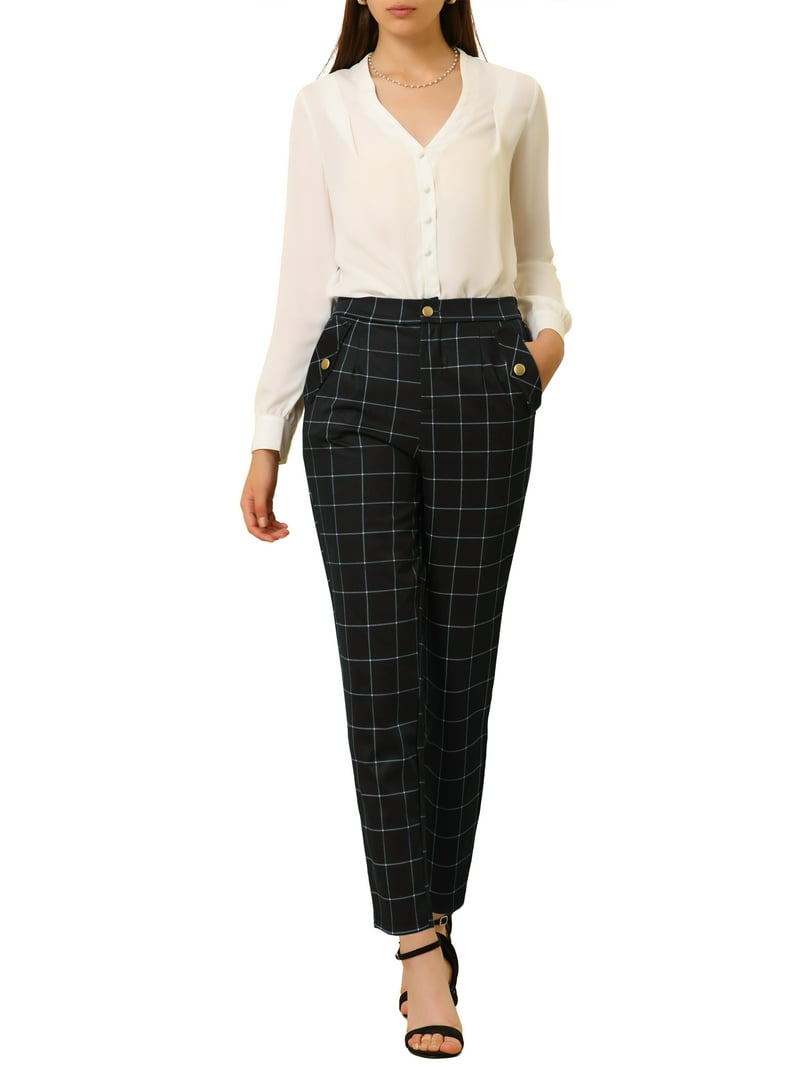 MODA NOVA Juniors Tartan Plaid Pants Elastic High Waist Straight Long  Trousers - Walmart.com