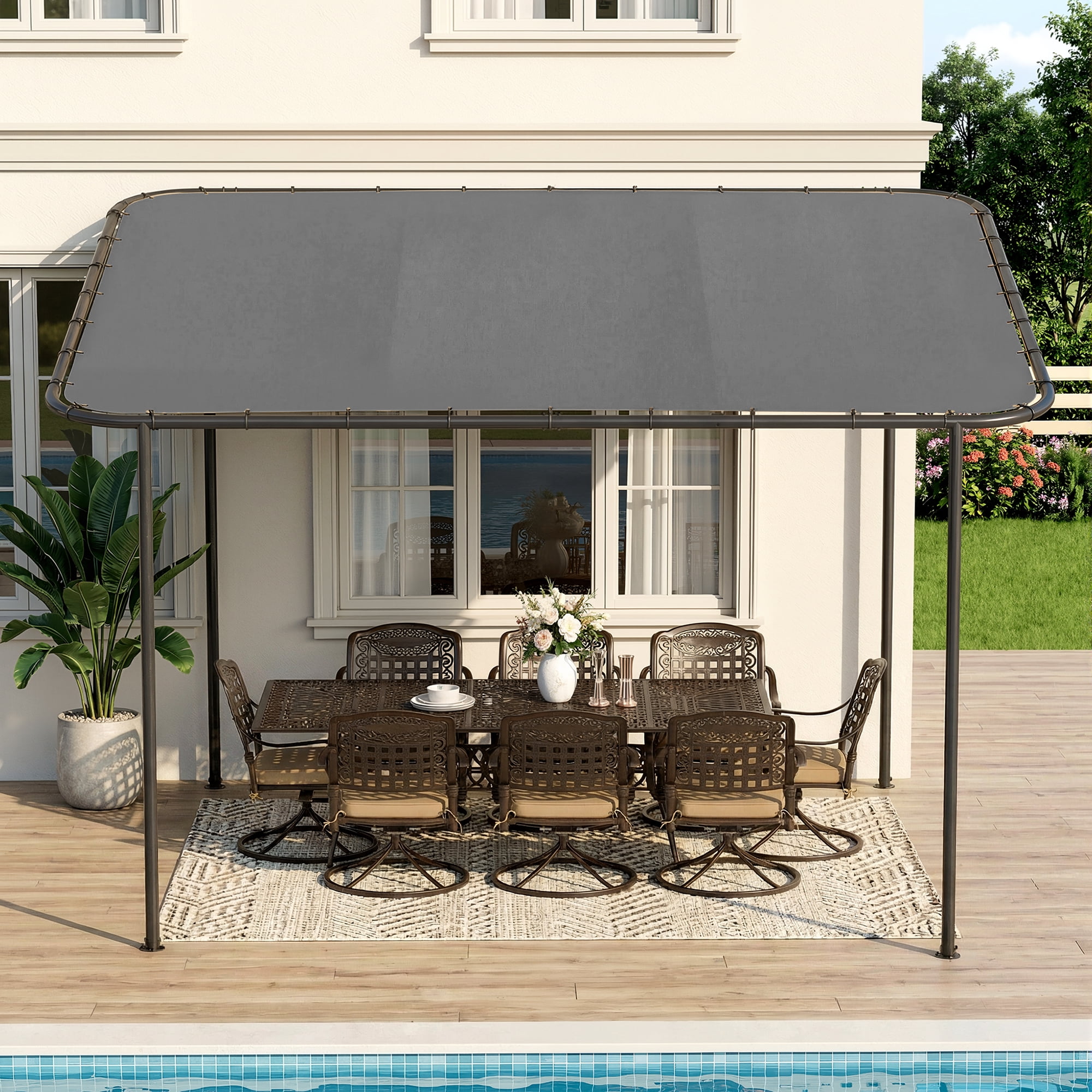 Haverchair 10x12Ft Lean to Gazebo, Outdoor Pergola with Patio Cover for Shade and Rain, Wall Mounted Gazebos Pergola with Awnings, Metal Frame for Outside Backyard, Deck, Garden, Poolside