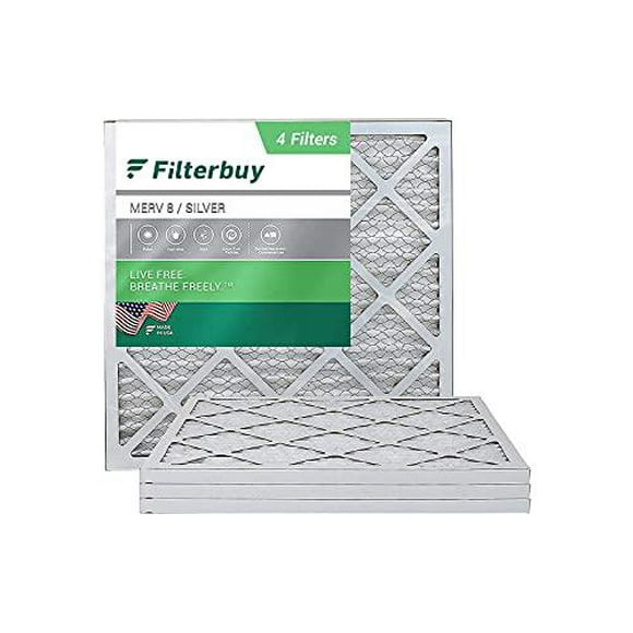 FilterBuy 20x20x1 Filtre à Air MERV 8, Plissé HVAC AC Filtres de Four (4-Pack, Argent)