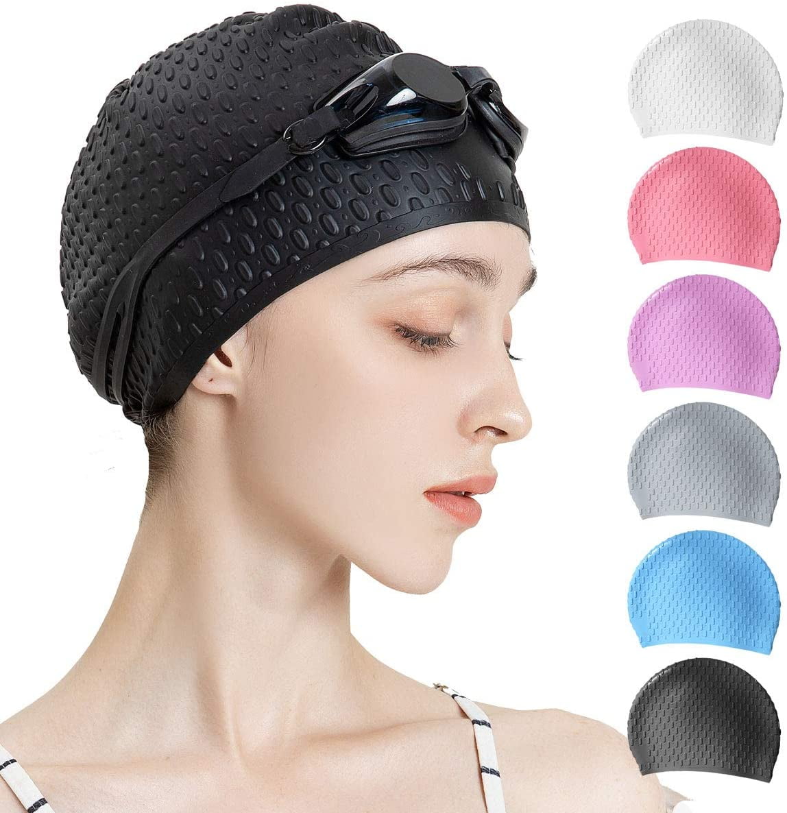 Silicone Swim Bathing Cap Ideal for Curly Short Medium