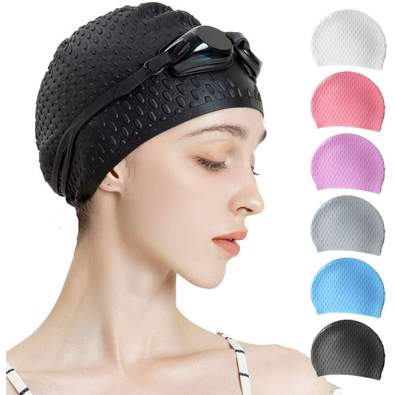 Tripsky Silicone Swim Cap,Comfortable Bathing Cap Ideal for Curly Short Medium Long Hair, Swimming Cap for Women and Men, Shower Caps Keep Hairstyle Unchanged black