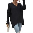 thumbnail image 3 of Sunloudy Suéter de otoño para mujer, suéter de punto de manga larga con cuello en V de color sólido con dobladillo irregular para damas, S / M / L / XL Sunloudy  moda, 3 of 8