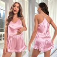 thumbnail image 1 of Pijama sexy de seda de hielo con tirantes, traje de verano de dos piezas para mujer, pantalones cortos, ropa de hogar para mujer, 1 of 6