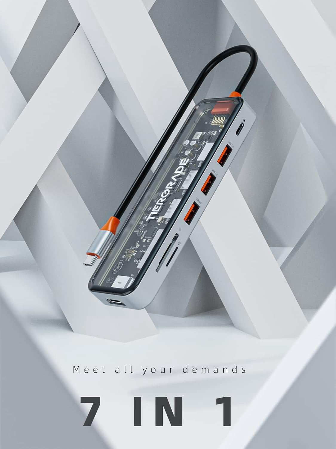 USB C Hub, 7 in 1 USB C to HDMI Multiport Adapter with HDMI, 100W PD, 3 USB-A 5 Gbps, TF/SD Card Reader, USB C Dock for MacBook Air/Pro, XPS, and More Type-C Device