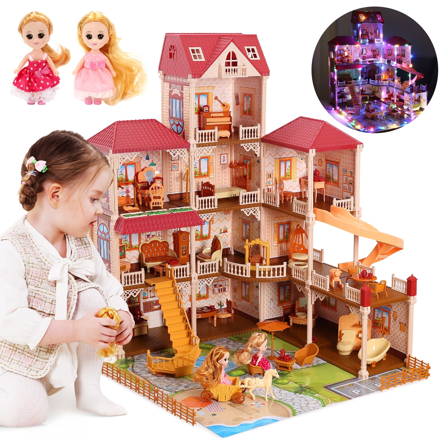 CUTE STONE Battery Operated String Lights Furnished Dollhouse