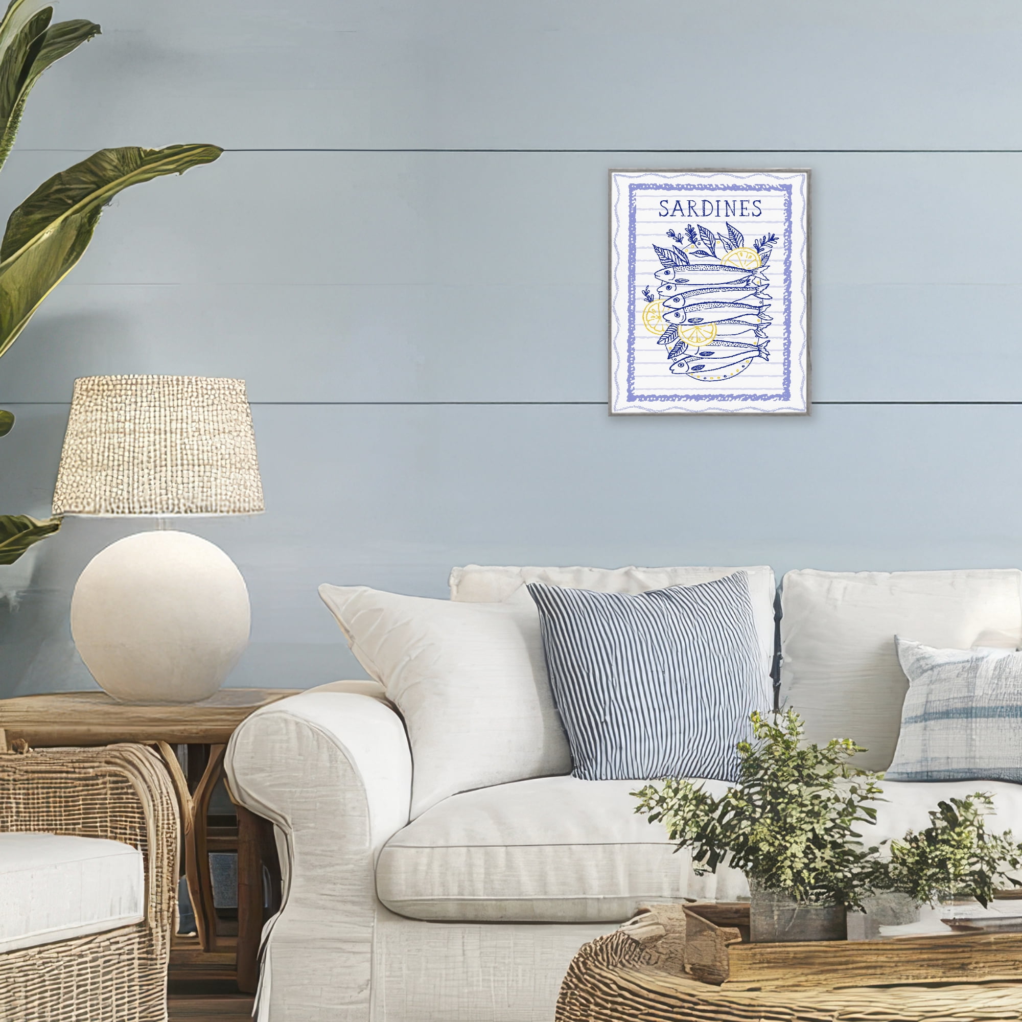 Stupell Industries Sardines Pile with Lemons Gray Framed Giclee Art, design by Creative Studio
