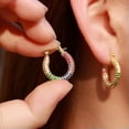 thumbnail image 3 of Chic Yellow Gold Pave Green Blue CZ Stone Cute Circle Hoop Earrings for Women, 3 of 9