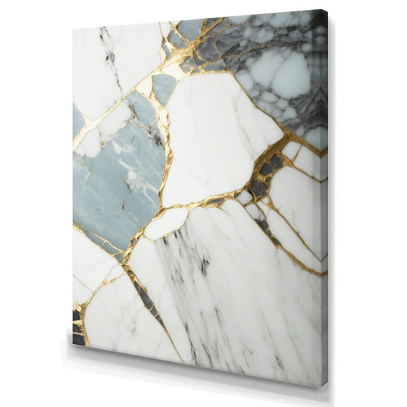 Designart Abstract Geode Gold And White Marble I Canvas Wall Art