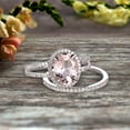 thumbnail image 3 of 1.75 Carat Morganite Engagement Ring On 10k White Gold Halo Design Bridal Ring Set Oval Cut Gemstone Thin Pave Stacking Band Split Shank Surprisingly, 3 of 5