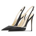 thumbnail image 5 of FSJ Women Classic Sparkling Rhinestone Pointed Closed Toe Slingback Slip On Stilettos High Heels Pumps Buckle Wedding Dressy Shoes Size 10.5 Black Glossy Leather, 5 of 5
