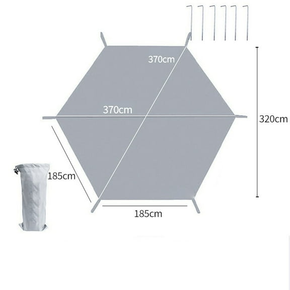 Hexagon outdoor Picnic Tarp Tent Mat moisture-proof Beach Pad with Ground nails 370*320cm
