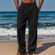 thumbnail image 1 of Ceisia Men's Trendy Solid Color Gift Elastic Drawstring Waist Straight Casual Trousers with Pockets, 1 of 7