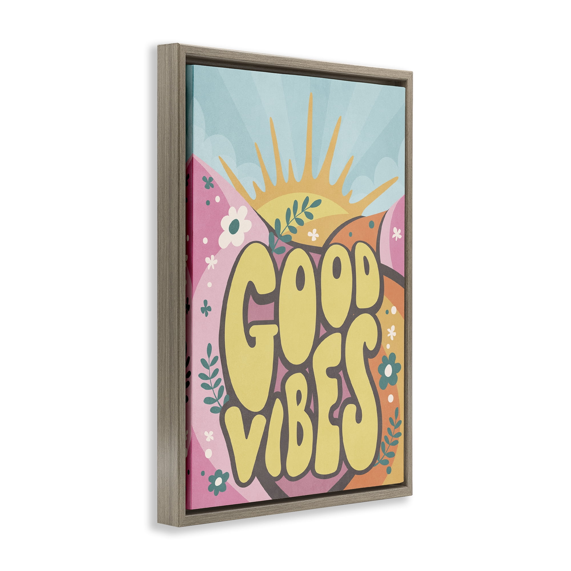 Stupell Industries Good Vibes Groovy Nature Text & Numbers Painting Brown Floater Framed Canvas Art Print Wall Art, 17 x 25