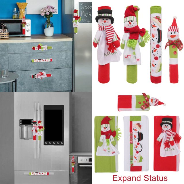 Gaiseeis 4 Pieces Christmas Fridge Door Handle Cover Reusable Microwave