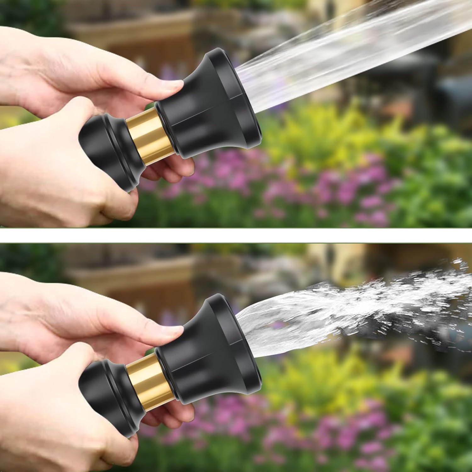 Heavy Duty Brass Adjustable High Pressure Fire Hose Nozzle Garden Hose Nozzle Ideal for Car Wash Garden Watering Floor Cleaning with Connector（A set of nozzles ）