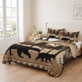 thumbnail image 2 of Quilts Twin Size Bedding Set, Vintage Bear Silhouettes Lightweight Quilted Comforter, Rustic Brown Wildlife Forest Soft Reversible Bedspread Coverlet with Pillow Covers for All Season, 68" x 86", 2 of 9