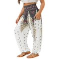 thumbnail image 1 of Pantalones sueltos para mujer, pantalones largos informales fruncidos de cintura alta con bolsillo lateral para uso diario, espalda blanca de plumas L, 1 of 3
