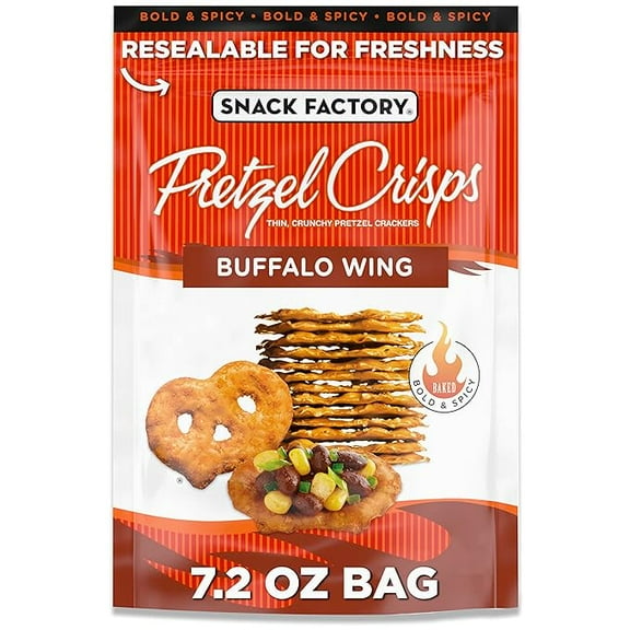 Snack Factory Buffalo Wing Pretzel Crisps, Non-GMO, 7.2 OZ Resealable Bag ( Pack of 3 )
