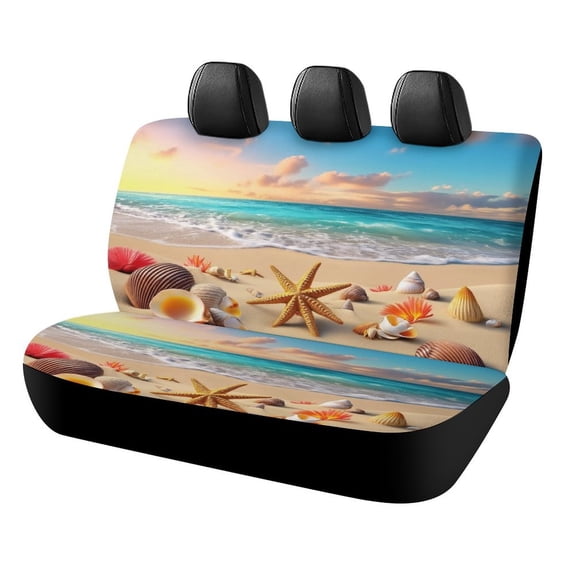 Beach Sunset Seashells Starfish Car Rear Seat Covers,Bench Back Seat Cover , Easy to Install Universal Fit for Cars Trucks Vans And SUVs