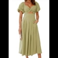 thumbnail image 3 of Vestido Bohemio de Verano para Mujer, con Escote en V, Corta, Corte A y Bolsillo. Verde L, 3 of 10