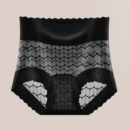 Ohufall Women s Briefs Underwear Sexy Solid Color Lace High Waist Tummy Control Briefs Light Breathable Shapewear Panty