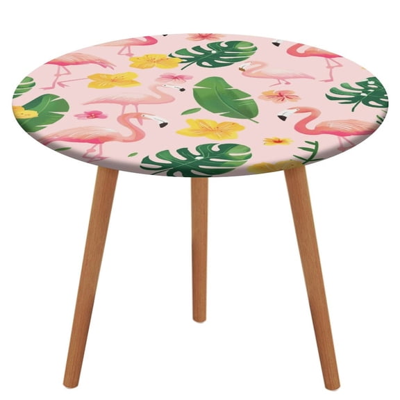 Flamingo Pattern Fitted Table Cover - Waterproof Elastic Edged Tablecloth Wipeable Table Cloth for Spring Party Dinner Table Decor (Fit for 45"-54" Round Tables)