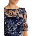 thumbnail image 3 of ELIZA J Womens Navy Zippered Lace Embellished Tulle Pocketed Floral Elbow Sleeve Boat Neck Below The Knee Party Fit + Flare Dress 2, 3 of 4
