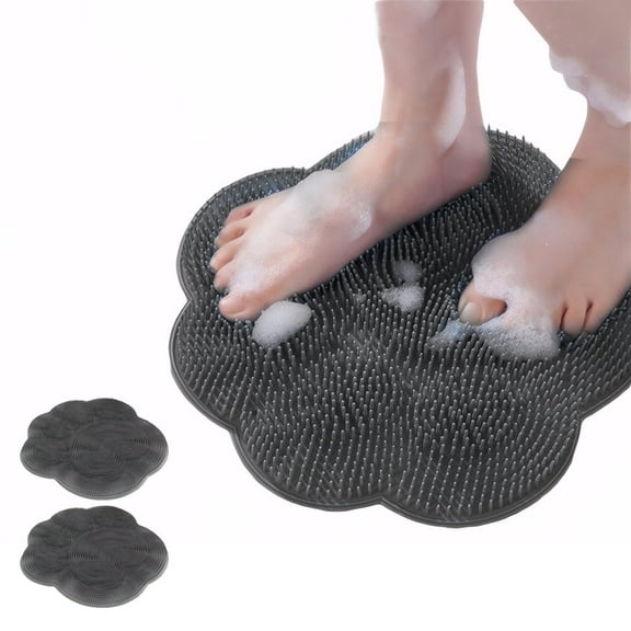 Bohorizon Silicone Foot Scrubber for Shower, Suction Cup Back Brush Mat Gray (2-Pack)