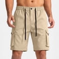 thumbnail image 2 of KeShDi Cargo Shorts Mens Workout Shorts Sleep Shorts Men's Solid Color Pocket Bandage Button Elastic Waist Casual Fashion Cargo Shorts Khaki 2X, 2 of 7