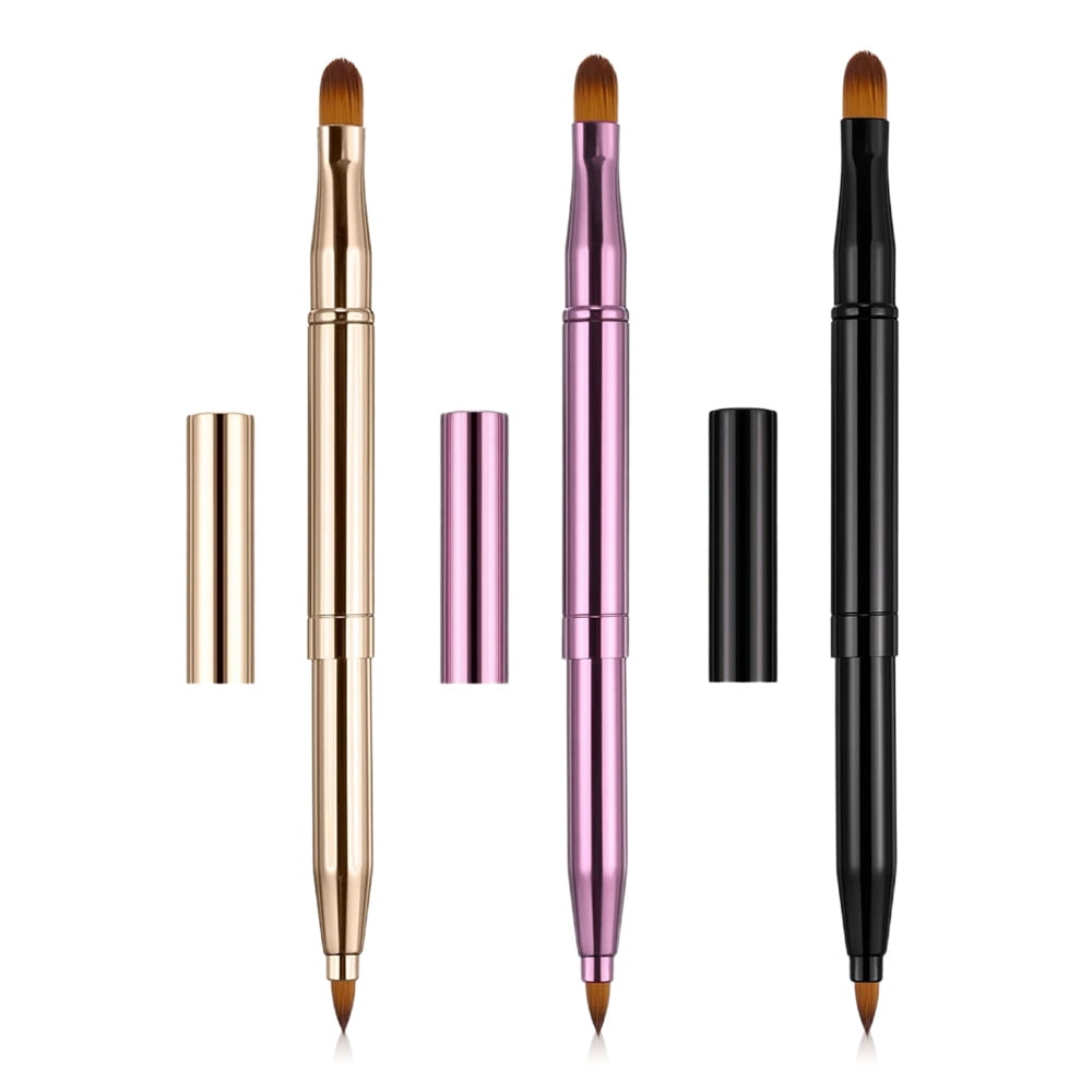 3 pcs Dual End Lip Brush Retractable Lipstick Makeup Brush Tool Applicators