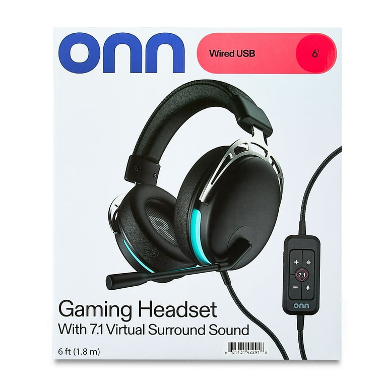Onn+ Gaming Headset with 7.1 Virtual Surround Sound, RGB
