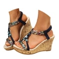thumbnail image 3 of Xijirk Sandals Women Bohemian Woven Trim Elastic Back Strap Elevated Sole Sandals Summer Sandals,6.5, 3 of 8