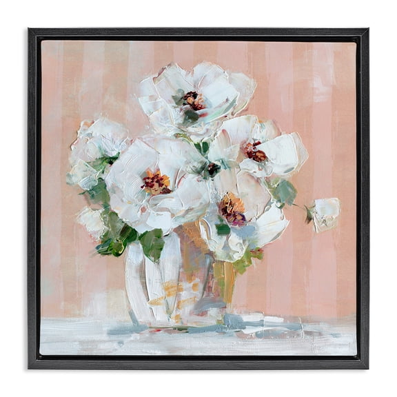 Stupell Industries Traditional White Poppies on Pink Black Floating Frame Canvas Art, 18 x 18, by Sally Swatland