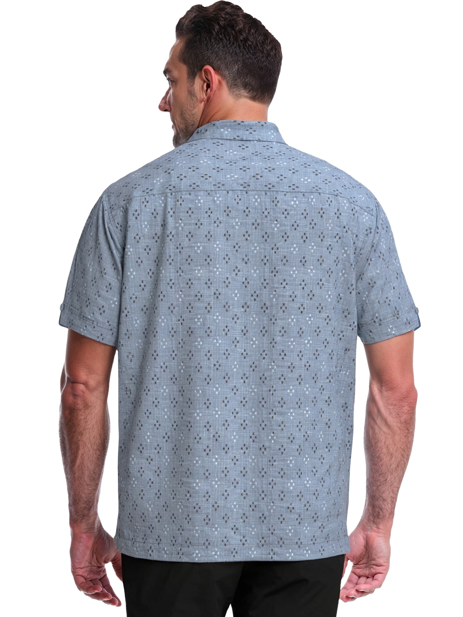Café Luna Men's and Big Men's Printed Geo Crosshatch With pocket Short Sleeve Woven Shirt, Sizes S-4X