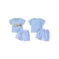 thumbnail image 2 of BemeyourBBs Toddler Baby Boy Summer Clothes Infant Baby Boys Summer Beach Holiday Outfit Shorts Sets Short Sleeve Castle Embroidery T -Shirt Tops and Plaid Plaid Pockets Shorts Set, 2 of 9