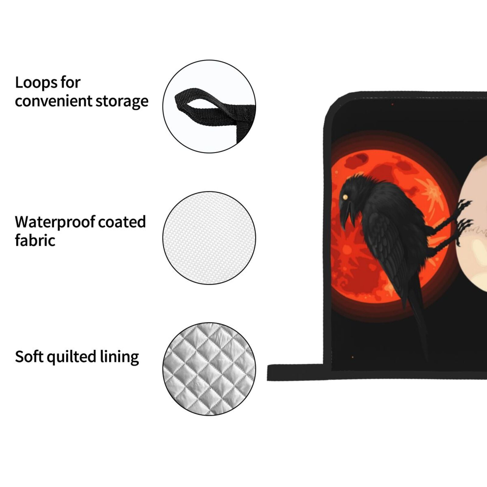 Raven Skull Red Moon 4Pcs Oven Mitts and Pot Holders Sets Oven Kitchen Gloves Hot Pads for Cooking BBQ Baking Grilling