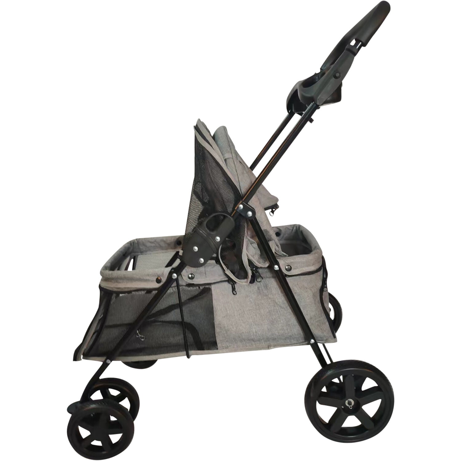 Critter Sitters Grey Foldable Pet Stroller for Small Dogs/Cats with Breathable Scratch Resistant Mesh Window