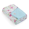 thumbnail image 2 of Paris Hilton Luxe Plush Oversized 60" x 70" Reversible Floral Stripe Blue Throw Blanket, for Adults and Teens, 2 of 7