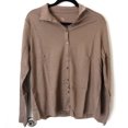 thumbnail image 1 of Isaac Mizrah Live! Essentials Front Button Down Shirt Taupe Brown Small, 1 of 2