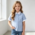 thumbnail image 6 of KPOPLK Big Girls Short Sleeve Button Down Shirts for 2-18 Years Kids Collar School Uniform Blouse Tee Top Size 2-3 Years,Light Blue, 6 of 8