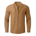 thumbnail image 6 of BiZtdJrK Mens Linen Vacation Tops Long Sleeve Solid Casual Button Stand Collar Summer Work Dress Shirts, Orange, XL, 6 of 7