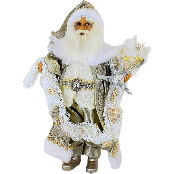 Karen Didion Lighted Sandstone Coastal Santa Figurine Polyresin