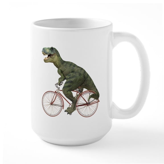 CafePress - Cycling Tyrannosaurus Rex Large Mug - 15 oz Ceramic Large White Novelty Mug