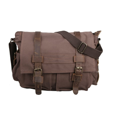 Hde Men S Canvas Leather Messenger Bag Vintage Military Style Shoulder Satchel 13 5 15 Laptop Bookbag