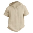thumbnail image 4 of Boys Hoodie Linen Shirts Button Up Henley Short Sleeve Casual Shirts Youth Teens Summer Lightweight Beach Vacation T Shirts, 4 of 4
