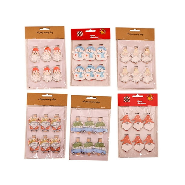 Bewildely 36 Uds. De pinzas de navideñas para ropa, Mini Memo de dibujos animados, Clips para fotos, suministros de decoración navideña Kits de decoración para fiestas Bewildely HA000787-00B