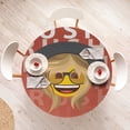 thumbnail image 3 of Ambesonne Hipster Emoji Fitted Round Tablecloth, Rush Word Happu Lady, 40"- 44" Diameter, Dark Coral White Mustard, 3 of 4