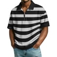 thumbnail image 2 of Polo Shirts for Men Casual Quarter Zip Striped Golf Shirt Lightweight Short Sleeve T Shirt Stylish Business Lapel Collared Pullover OIOLOYJM Gray L, 2 of 9