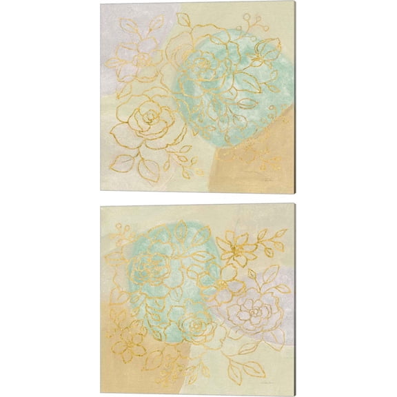 Great Art Now Mid Mod Sophisticated Floral by Silvia Vassileva 2 Piece Canvas Art Set Each 14W x 14H